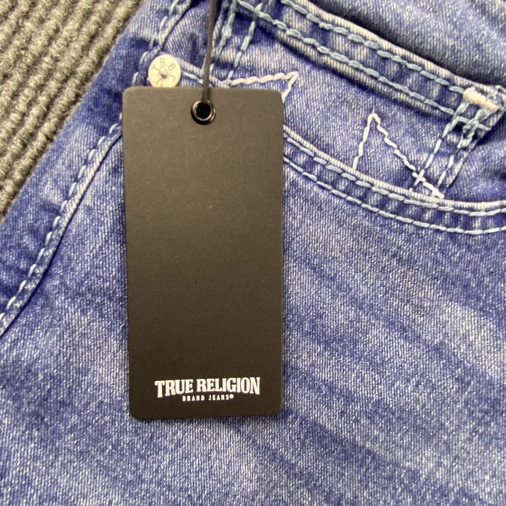 True Religion Geno Relaxed Slim Jeans Mens 38 Blue Denim Big T Stitch Y2K